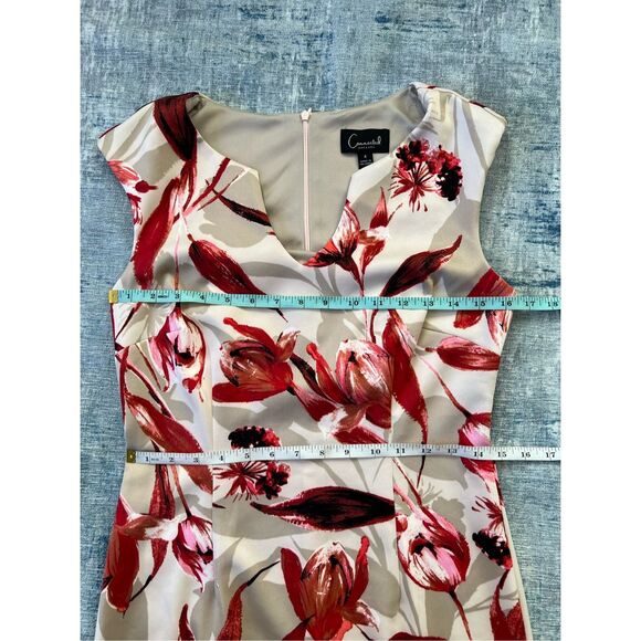 Connected Apparel Off White Taupe Red Floral Sleeveless Dress Size 4 - Picture 5 of 8
